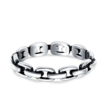 Chain Link Oxidized Band Solid 925 Sterling Silver Thumb Ring (4mm)